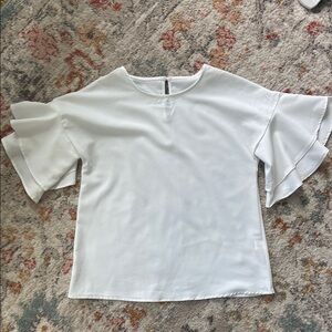 White Flutter Sleeve Blouse with Keyhole Back